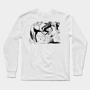 Rodeo Taming Brave Horse Western Cowboy Retro Comic Long Sleeve T-Shirt